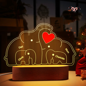 Personalized Names Elephant Family Acrylic Lamp Custom Night Light Best Christmas Gift