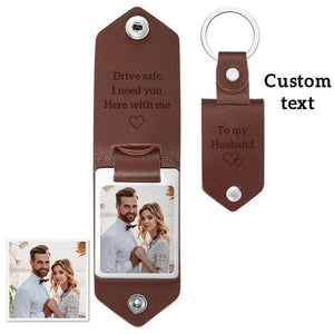 Drive Safe Personalized Leather Photo Text Keychain Anniversary Love You Dad