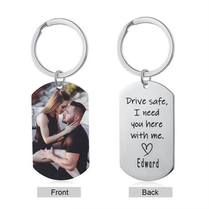 Custom Photo Keychain Personalized Photo Keychain With Name For Couple "Drive Safe I Need You Here With Me" - MadeMineAU