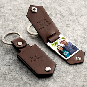 Drive Safe Keychain to My Forever Young Grandpa Custom Leather Photo Text Keychain with Engraved Text - myphotowalletau