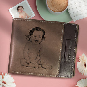 Personalised Wallet Engraved Photo Wallet Double Fold Wallet Large Capacity Gifts For Dad