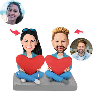 Anniversary Gift Heart Couple Custom Bobblehead With Engraved Text
