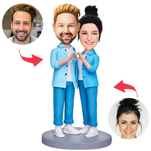 Couple Hands In Heart Pose Custom Bobblehead With Engraved Text
