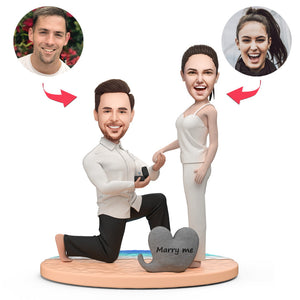 Proposing Couple On The Beach Custom Bobblehead with Engraved Text - MadeMineAU