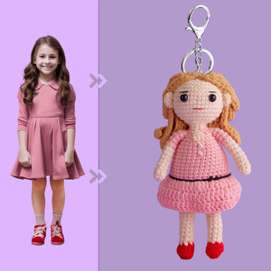 Full Body Customizable 1 Person Custom Crochet Doll Personalized Gifts Handwoven Mini Dolls - Girl in Pink Skirt - MadeMineAU