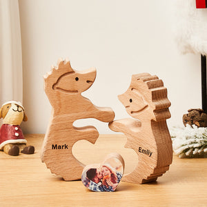 Custom Name Love Wooden Hedgehogs Puzzle for Couple Home Decor Christmas Gifts - MadeMineAU