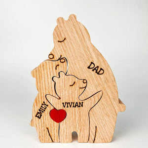 Custom Names Wooden Single Parent Bears Family Block Puzzle Home Decor Gifts - MadeMineAU