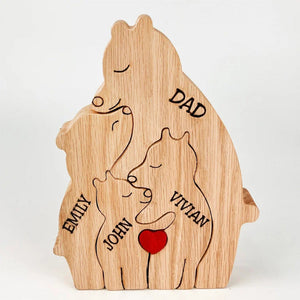 Custom Names Wooden Single Parent Bears Family Block Puzzle Home Decor Gifts - MadeMineAU