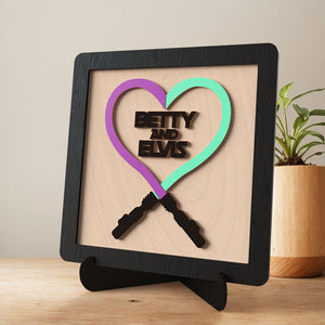 Custom Engraved Light Saber Frame Heart Shape Wooden Frame Gifts For Lovers