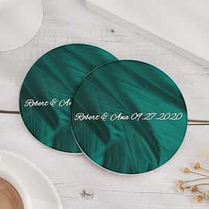 Custom Engraved Coasters Round Gift - Green Style