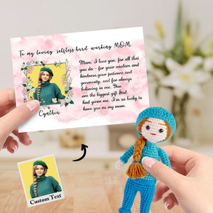 To My Mom Custom Crochet Doll from Photo Handmade Look alike Dolls with Personalized Name Card Gifts for Her - MadeMineAU