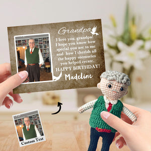 Custom Crochet Doll from Photo Handmade Look alike Dolls with Personalized Name Card Birthday Gifts for Grandpa - MadeMineAU