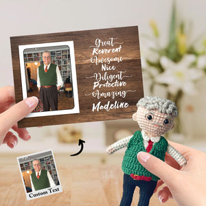 Gifts for Grandpa Custom Crochet Doll from Photo Handmade Look alike Dolls with Personalized Name Card - MadeMineAU