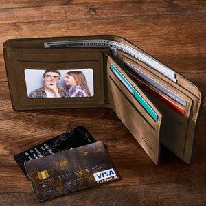 Personalised Wallet Men's Custom Photo Engraved Wallet Bifold Short Wallet Brown Gift Father’s Day Gift