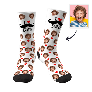 Father's Day Gifts Custom Face Socks Heart I Love Dad Best Gifts For Dad - MadeMineAU