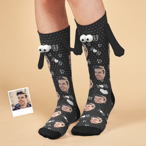 Custom Face Socks Magnetic Holding Hands Suction Funny Holding Hands Socks Lovely Socks for Couple I love U
