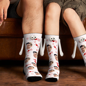 Custom Face Socks Magnetic Holding Hands Suction Funny Holding Hands Socks Lovely Socks for Couple I love U