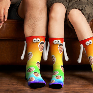 Custom Face Socks Magnetic Holding Hands Suction Funny Holding Hands Socks Lovely Socks for Couple Colorful