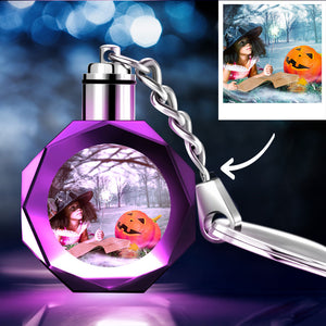 Custom Octagon Shape Photo Crystal Key Chain Best Halloween Gift