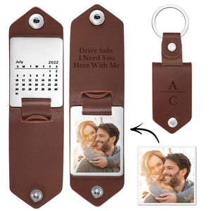 Personalized Leather Keychain with Photo and Text Anniversary Gift for Couple