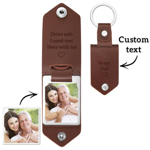 Drive Safe Personalized Leather Photo Text Keychain Anniversary Love You Dad