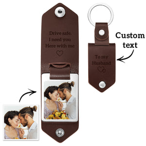 Drive Safe Keychain to My Forever Young Grandpa Custom Leather Photo Text Keychain with Engraved Text - myphotowalletau