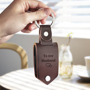 Drive Safe Personalized Leather Photo Text Keychain Anniversary Gift For Boyfriend With Engraved Text - MadeMineAU