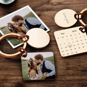 Custom Photo Keychain Engraved Calendar Keychain Gifts - Gold