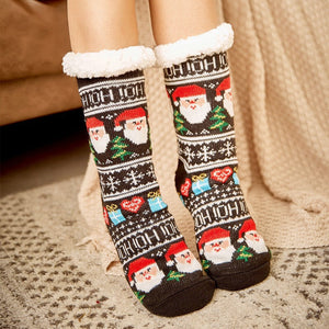 Christmas Socks Plush Coral Fleece Winter Home Floor Socks Black Slipper Socks - Santa Claus - MadeMineAU