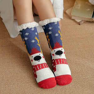 Christmas Socks Plush Coral Fleece Winter Home Floor Socks Blue Slipper Socks - Stupid Bear - MadeMineAU