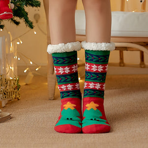 Christmas Socks Plush Coral Fleece Winter Home Floor Socks Green Slipper Socks - Christmas Tree - MadeMineAU