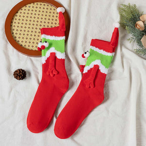 Funny Santa Claus Doll Women's Mid Tube Socks Magnetic Holding Hands Socks Christmas Gifts - MadeMineAU