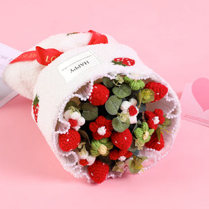 Crochet Flowers Bouquet Handmade Knitted Strawberry Bouquet with Light Strip Gift for Lovers - MadeMineAU