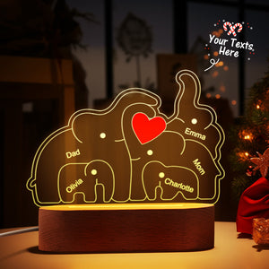 Personalized Names Elephant Family Acrylic Lamp Custom Night Light Best Christmas Gift - MadeMineAU