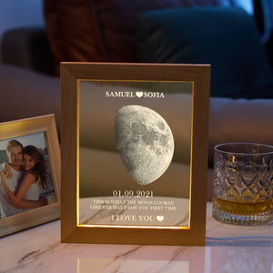 Custom Moon Phase and Names Frame Lamp with Personalized Text - MadeMineAU