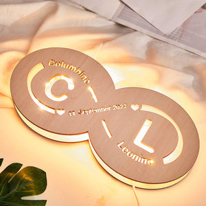 Custom Name and Date Infinity Love Sign Night Light with Initials Wooden Lamp for Lovers - MademineAU