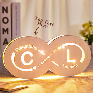 Custom Name and Date Infinity Love Sign Night Light with Initials Wooden Lamp for Lovers - MademineAU