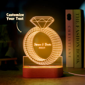 Personalized Text Diamond Ring Colorful Lamp Custom Acrylic 3D Printed Night Light Proposal Anniversary Day Gift - MadeMineAU