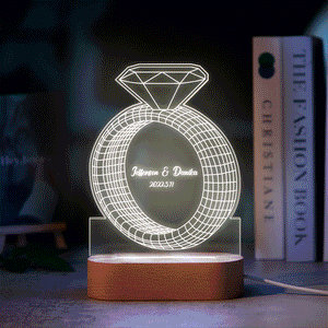 Personalized Text Diamond Ring Colorful Lamp Custom Acrylic 3D Printed Night Light Proposal Anniversary Day Gift - MadeMineAU