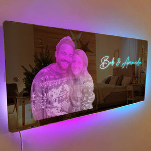 Personalized Photo Rectangle Led Mirror Light Couple Gift - MadeMineAU