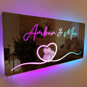 Personalized Photo Name Mirror Light Heart Couple Gift - MadeMineAU