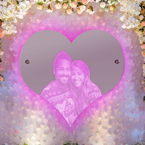 Personalized Heart Shaped Photo Led Mirror Light Couple Gift - MadeMineAU