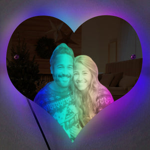 Personalized Heart Shaped Photo Led Mirror Light Couple Gift - MadeMineAU