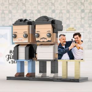 Full Body Customizable 2 People Fully Grown Son Having A Beer With His Dad Man Photo Frame Personalized Custom Brick Figures Small Particle Block Toy Personalized For Father's Day - MadeMineAU