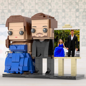 Full Body Customizable 2 People Dad And His Daughter In Perfect Blue Dress Photo Frame Personalized Custom Brick Figures Small Particle Block Toy Personalized For Father's Day - MadeMineAU