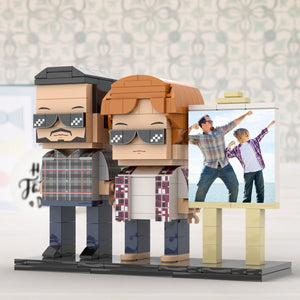 Full Body Customizable 2 People Daddy And His Son Have a Pose Towards Sun Photo Frame Personalized Custom Brick Figures Small Particle Block Toy Personalized For Father's Day - MadeMineAU