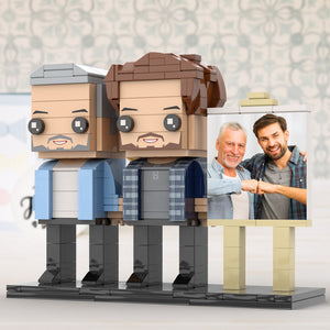 Full Body Customizable 2 People Dad And Son Fist Bump Photo Frame Personalized Custom Brick Figures Small Particle Block Toy Personalized For Father's Day - MadeMineAU