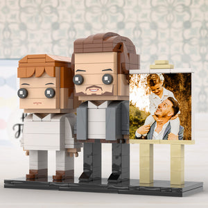 Full Body Customizable 2 People Little Son Sit On Daddy's Shoulder Photo Frame Personalized Custom Brick Figures Small Particle Block Toy Personalized For Father's Day - MadeMineAU