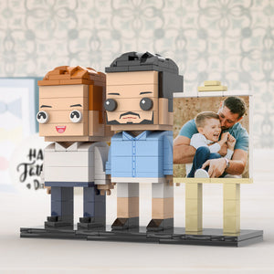 Full Body Customizable 2 People Dad Cuddle His Son Little Boy Photo Frame Personalized Custom Brick Figures Small Particle Block Toy Personalized For Father's Day - MadeMineAU