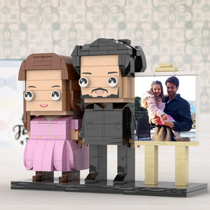 Full Body Customizable 2 People Dad Holding His Daughter In His Arm Photo Frame Personalized Custom Brick Figures Small Particle Block Toy Personalized For Father's Day - MadeMineAU